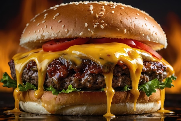 Cheeseburger with dripping cheese and sauce