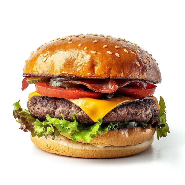 Photo a cheeseburger with a hamburger on it and a green lettuce on the top