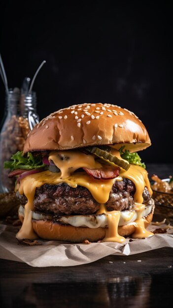 Premium AI Image | A cheeseburger with a side of fries