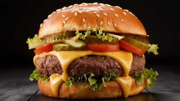 Photo a cheeseburger with a slice of tomato on the top