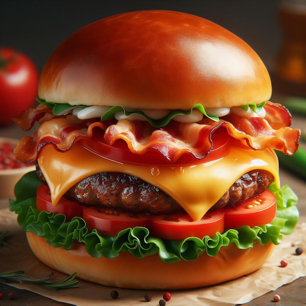 Photo a cheeseburger with a tomato and cheese on it