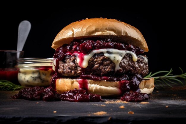 Photo cheeseburgers with chipotle raspberry sauce spicy