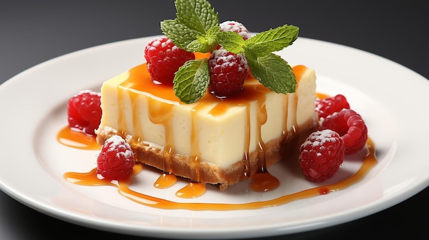 Cheesecake dish with white plate in white background AI generate