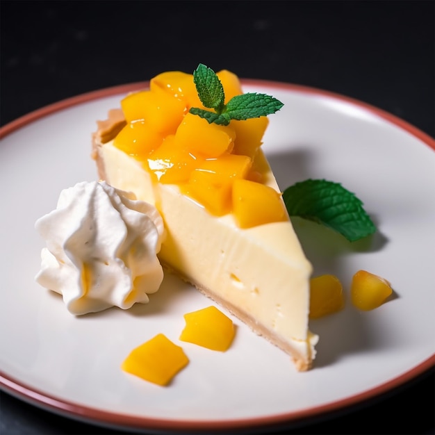 Cheesecake garnished with peach slices a light desert