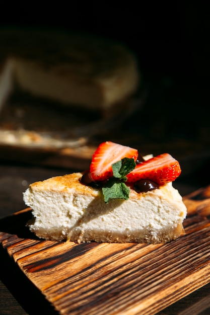 cheesecake new york on a wooden background