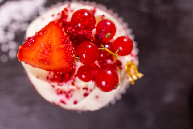 Cheesecake strawberrie, sweet mascarpone dessert cake close-up.