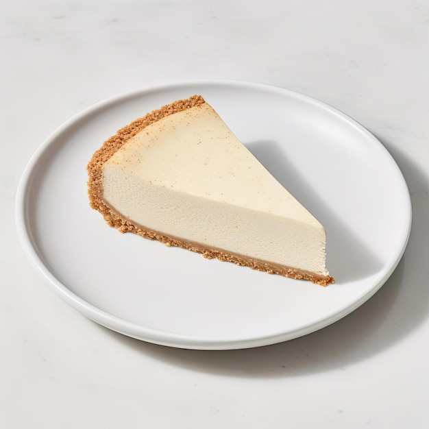 Cheesecake on a white plate on a white marble background