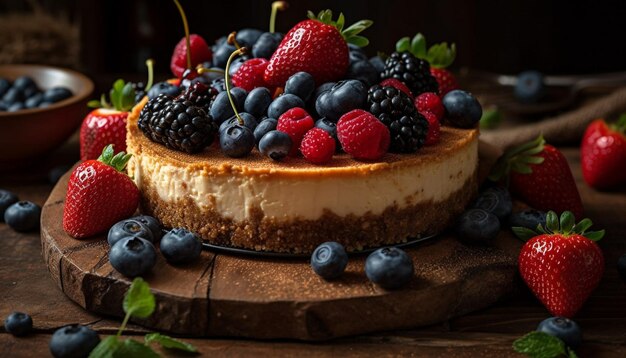 A cheesecake with berries on it