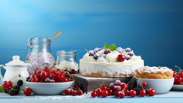 Cheesecake with berries and mint summer dessert High quality photo