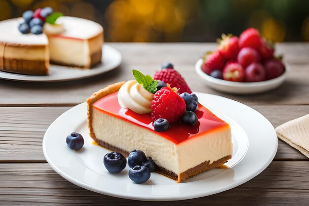 Cheesecake with berries on a plate