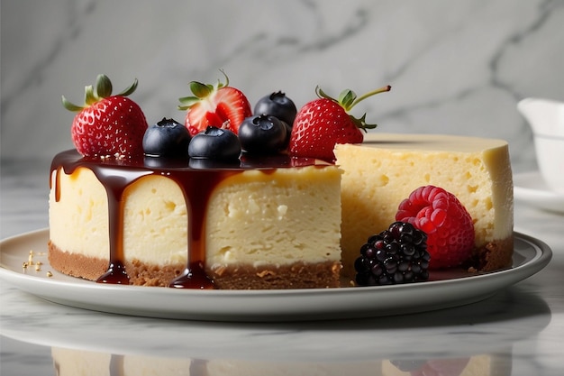 Photo a cheesecake with berries and raspberries on it