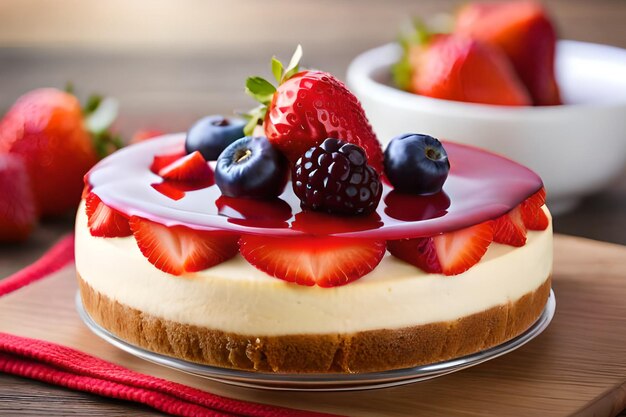 A cheesecake with berries on top