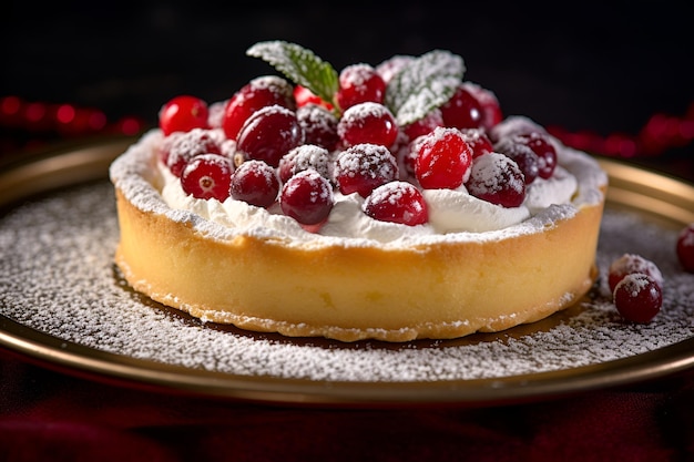 A cheesecake with cherries on top