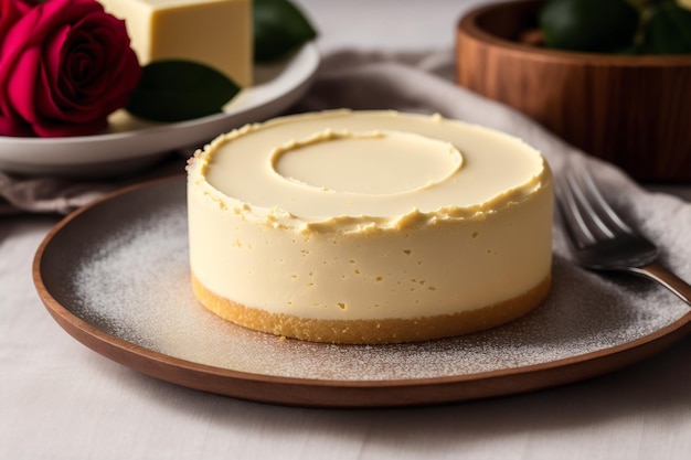 A cheesecake with a cream cheese filling on a plate.