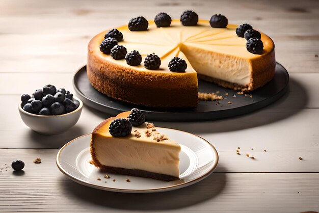 Cheesecake with a slice cut out of it on a plate