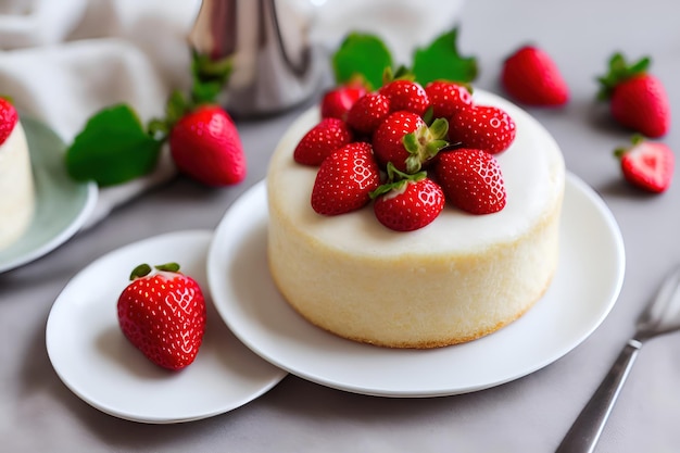 A cheesecake with strawberries on top of it