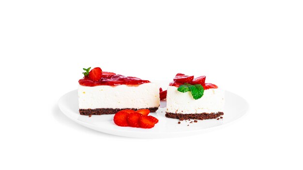 Cheesecake with strawberry isolated. Cheesecake on plate