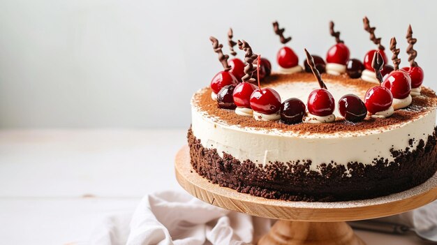 Cheesecake on wooden table Still life of food Black forest cake on white background Ai Generative