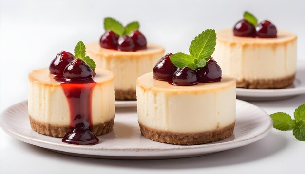 cheesecakes with jam and mint