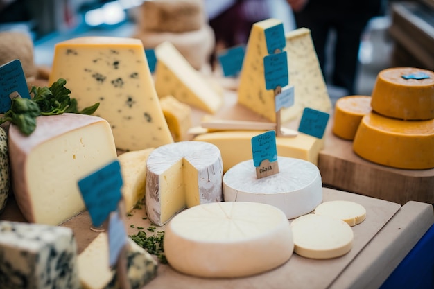 Cheeses for sale at a farmer's market