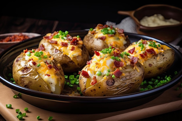 Cheesy bacon topped baked potatoes