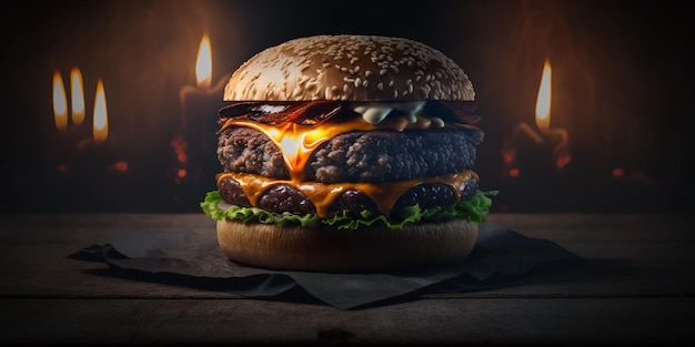 Premium Photo | Cheesy burger with crispy bacon