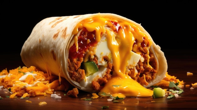 Photo cheesy burrito with egg and salsa