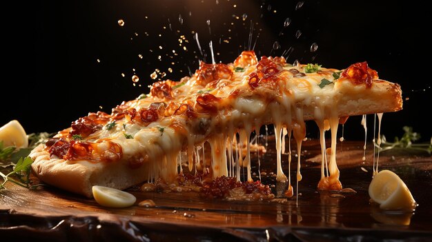 Cheesy Delight Slice of Pizza with Falling Cheese Irresistibly Delicious