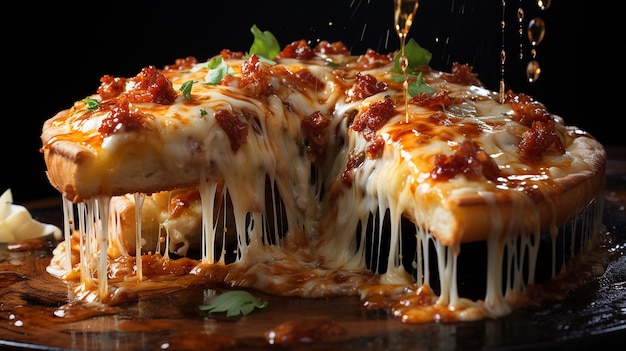 Cheesy Delight Slice of Pizza with Falling Cheese Irresistibly Delicious