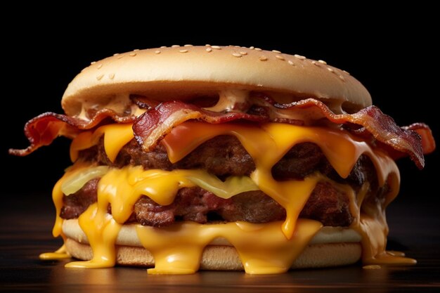 Premium AI Image | A cheesy double bacon cheeseburger