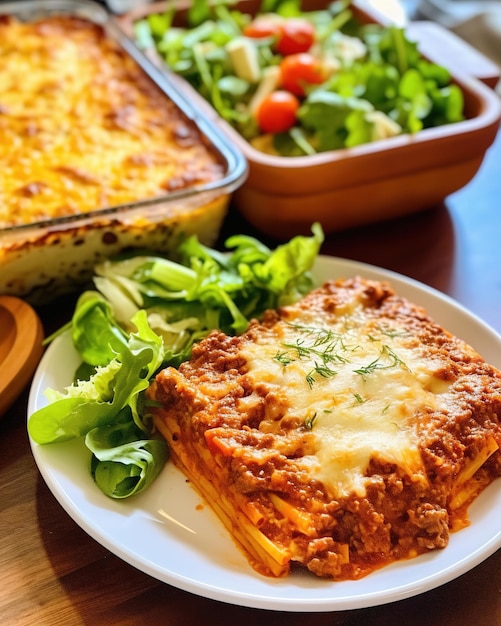 Cheesy pasta bake with ground beef and herbs