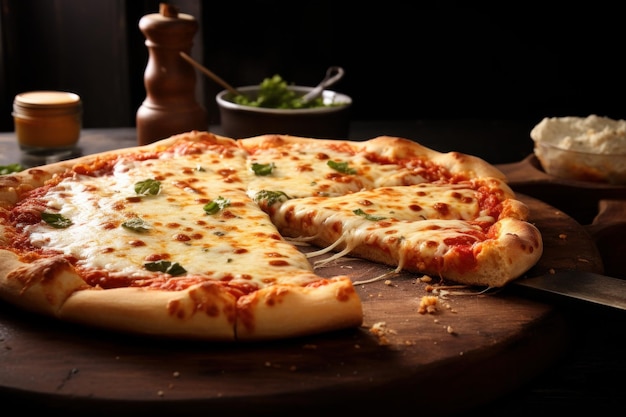 Сырная пицца на столе со свежими красными помидорами Generate Ai