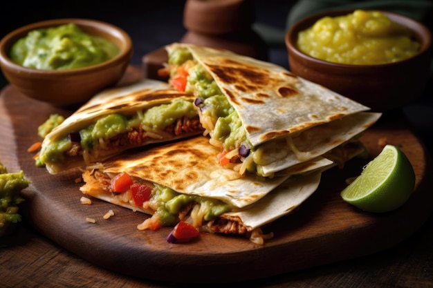 Cheesy Quesadilla With Guacamole And Salsa Generative AI