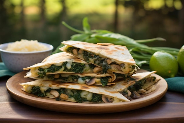 Cheesy Spinach and Mushroom Quesadilla Platter