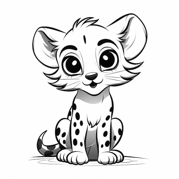 Cheetah Cub Charm Kids Simple Line Art