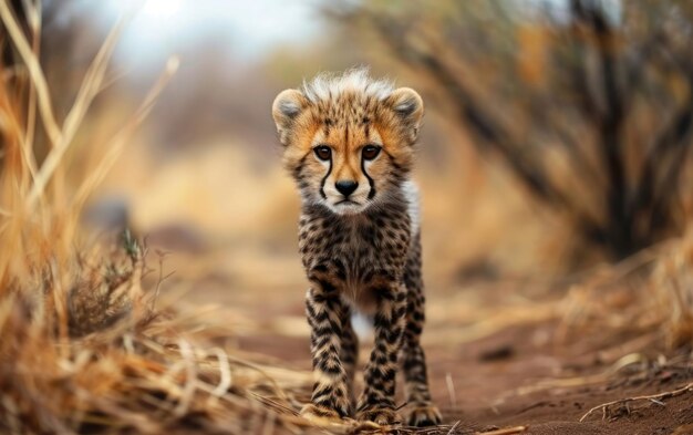 Cheetah cub investigating its natural surroundings