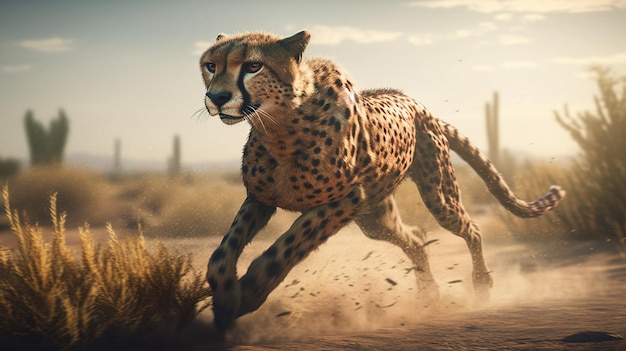 Cheetah die in de woestijn rent generatieve ai