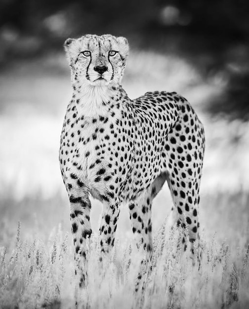 Foto cheetah die op het veld staat