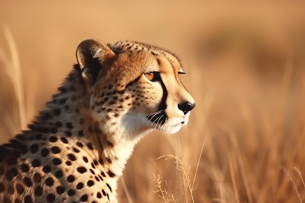 A cheetah in a field of tall grass