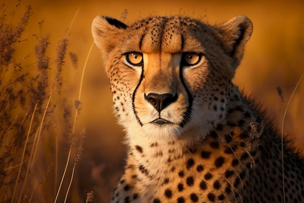 A cheetah in a field of tall grass