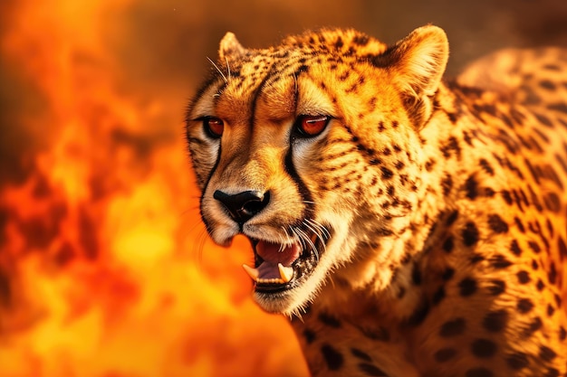 A cheetah and flames background to convey the concept of speed