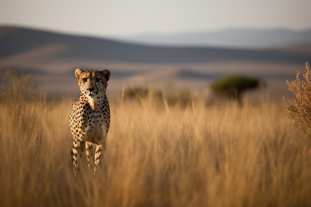 A cheetah in the grass in the serengeti