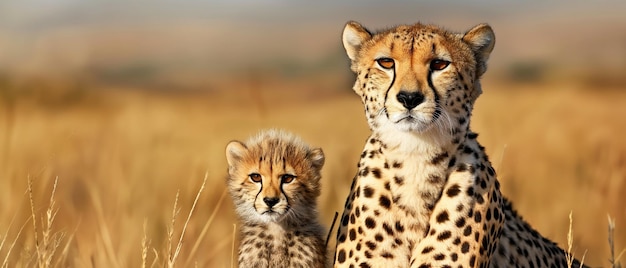 Cheetah and her cub in the wild