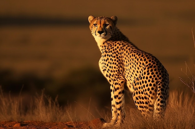 Cheetah on a hill in the evening