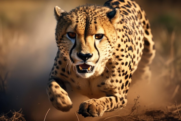 Cheetah in de wildernis van Afrika Panthera jubatus een cheetah met close-up AI gegenereerd
