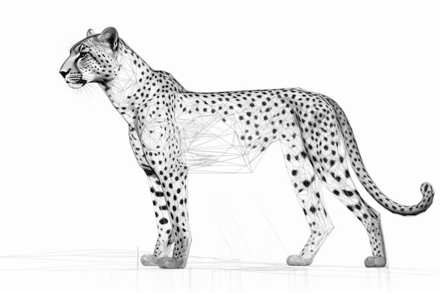 A cheetah is shown in a 3d model.