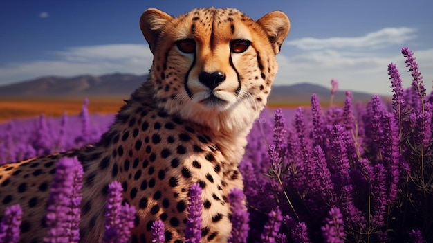 Cheetah in a lavender field Wallpaper