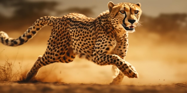 Cheetah Pose against Savannah Backdrop