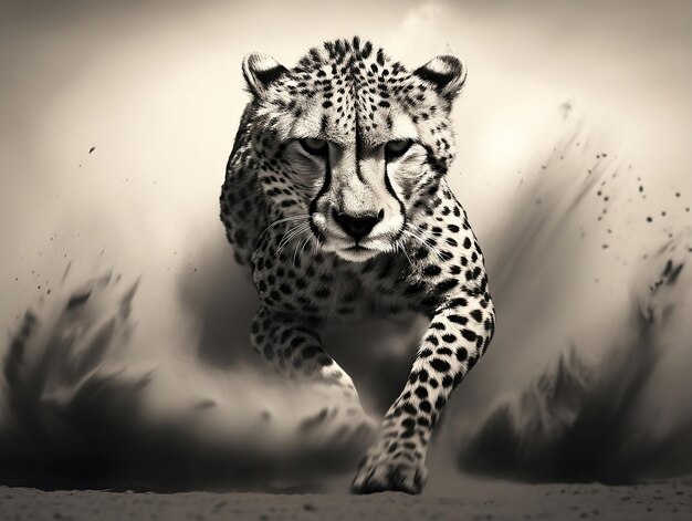 Cheetah running in the desert in the sand