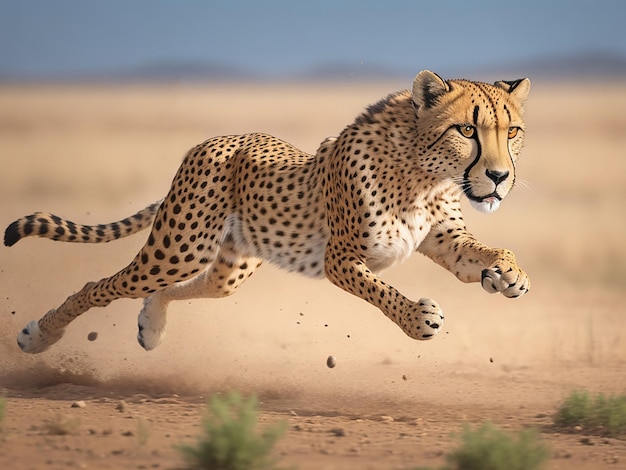 Cheetah running in dust